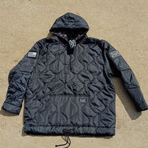 Grunt Style Men Sz L Quilted Jacket Full Zip Hooded Black Puffer Cinch Waist NEW